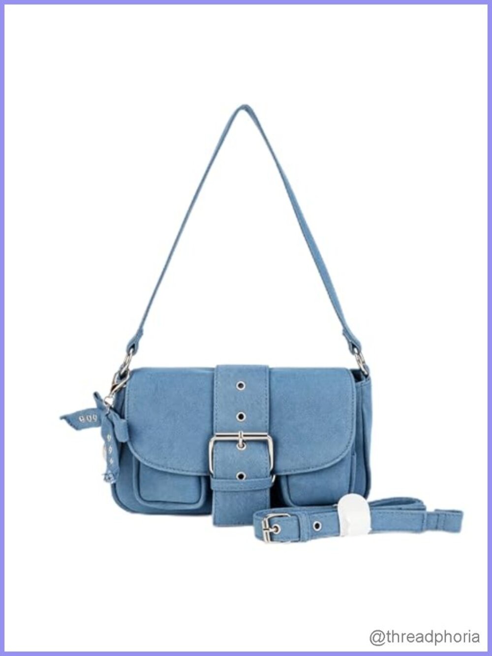 Denim Crossbody Bag Saddle Shape Adjustable Strap Polyester Lining